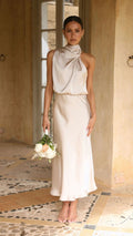 Sleeveless Halter Neck Dress Summer Fashion Temperament Evening Dresses for Women Clothing