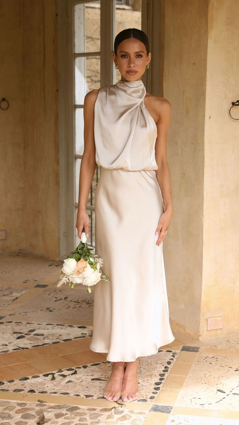 Sleeveless Halter Neck Dress Summer Fashion Temperament Evening Dresses for Women Clothing