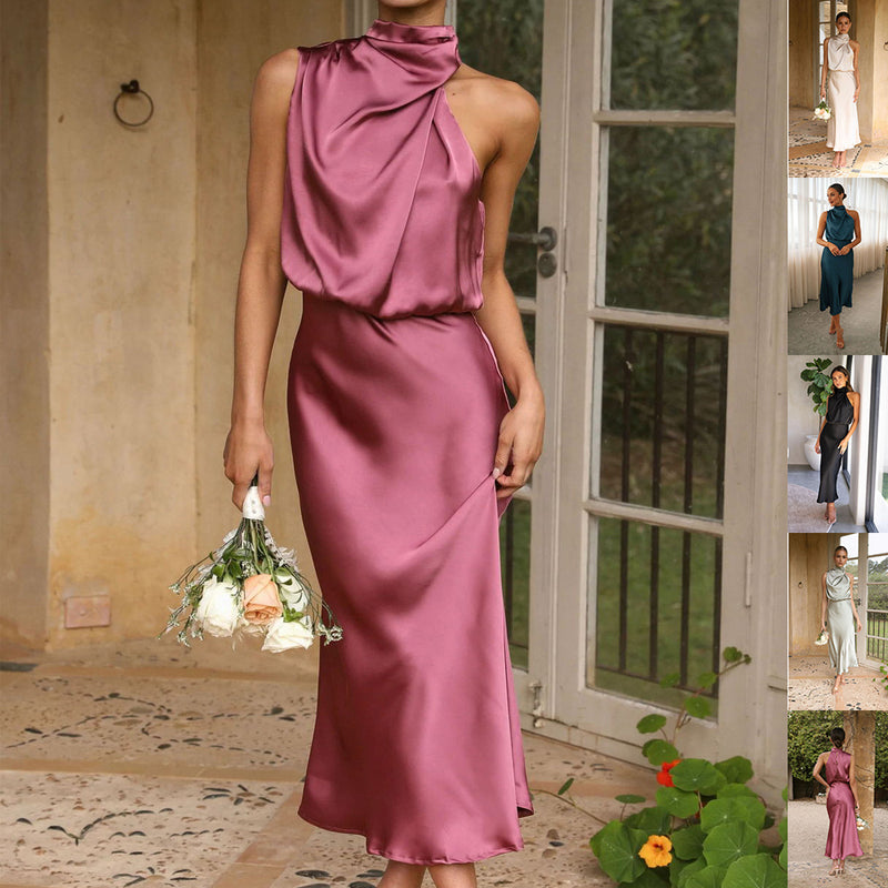 Sleeveless Halter Neck Dress Summer Fashion Temperament Evening Dresses for Women Clothing