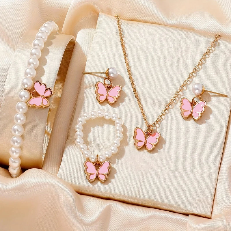 Lucky Five-Leaf Clover Five-Petal Flower Bracelet, Earrings and Necklace Three-Piece Set for Women Elegant Accessories Party Jewelry