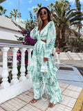 Women's Elegant V-neck Long Sleeve Maxi Dress Spring Summer Printed V-neck Long Sleeve Dress