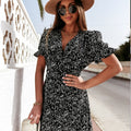 Women's short dress with summer print and button